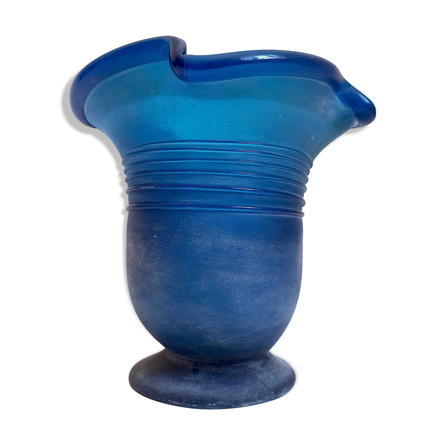 Vase glass Murano frosted blue 70s Height 28.5 cm