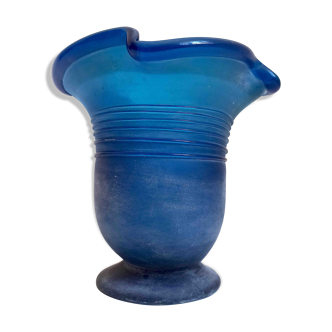 Vase glass Murano frosted blue 70s Height 28.5 cm