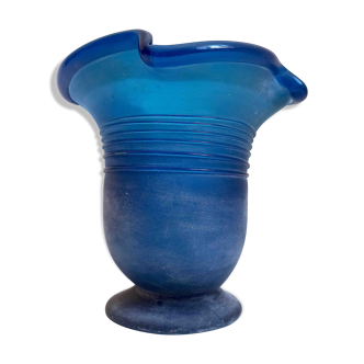 Vase verre de murano bleu givré années 70 hauteur 28,5 cm