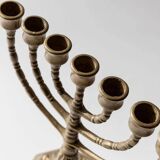 Bougeoir vintage en laiton des années 1950, ménorah à sept branches avec décor ornemental