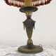 French Empire Style Green & Gold Brass Candlestick Table Lamp & Hide Shade