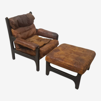 Brutalist Brazilian style lounge chair and ottoman, 1960s