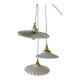 Three-light cascading pendant lamp with vintage white opaline lampshade