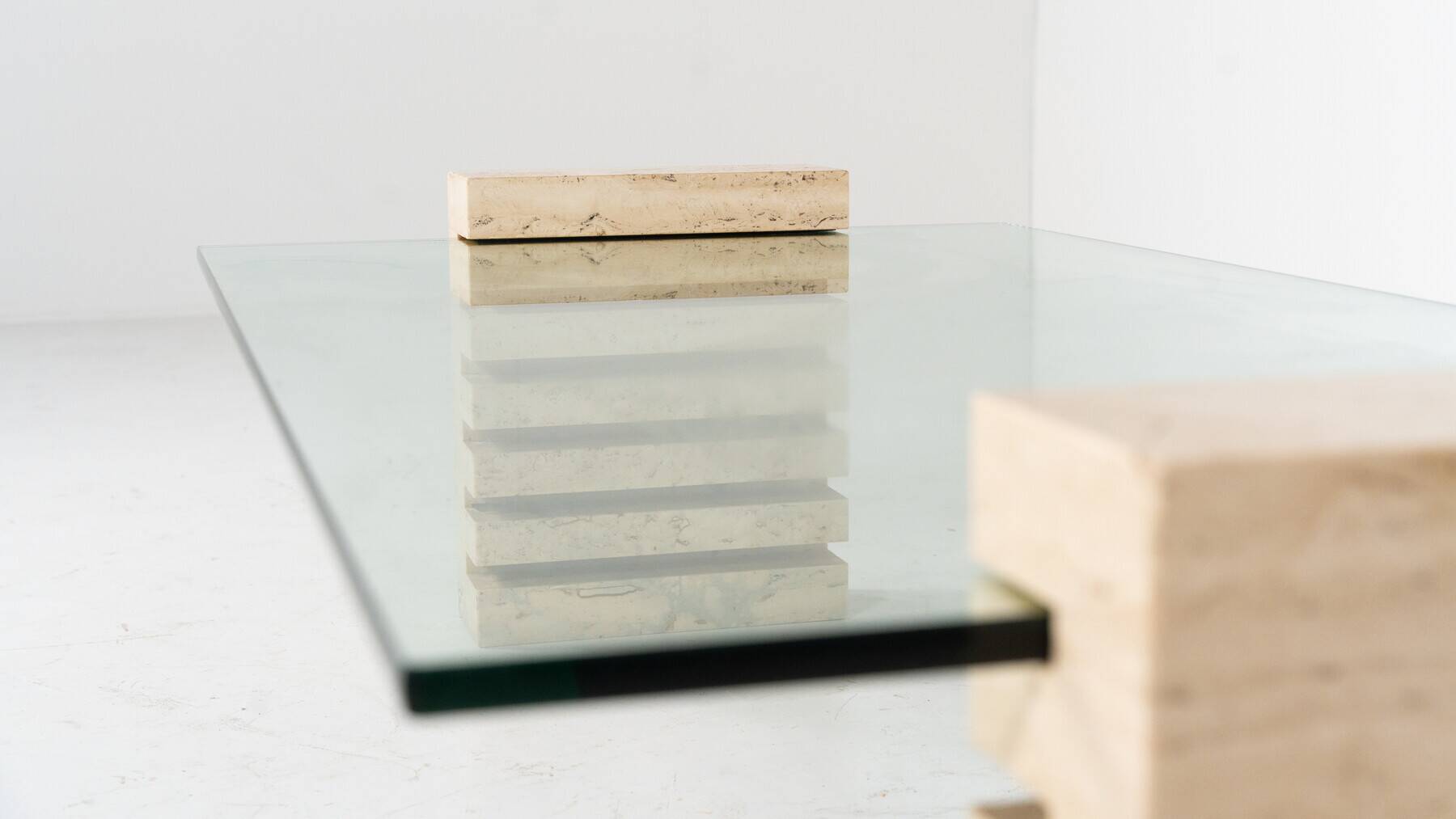 Mid-Century Modern Coffee Table, Glass and Travertine, Italy, 1970S