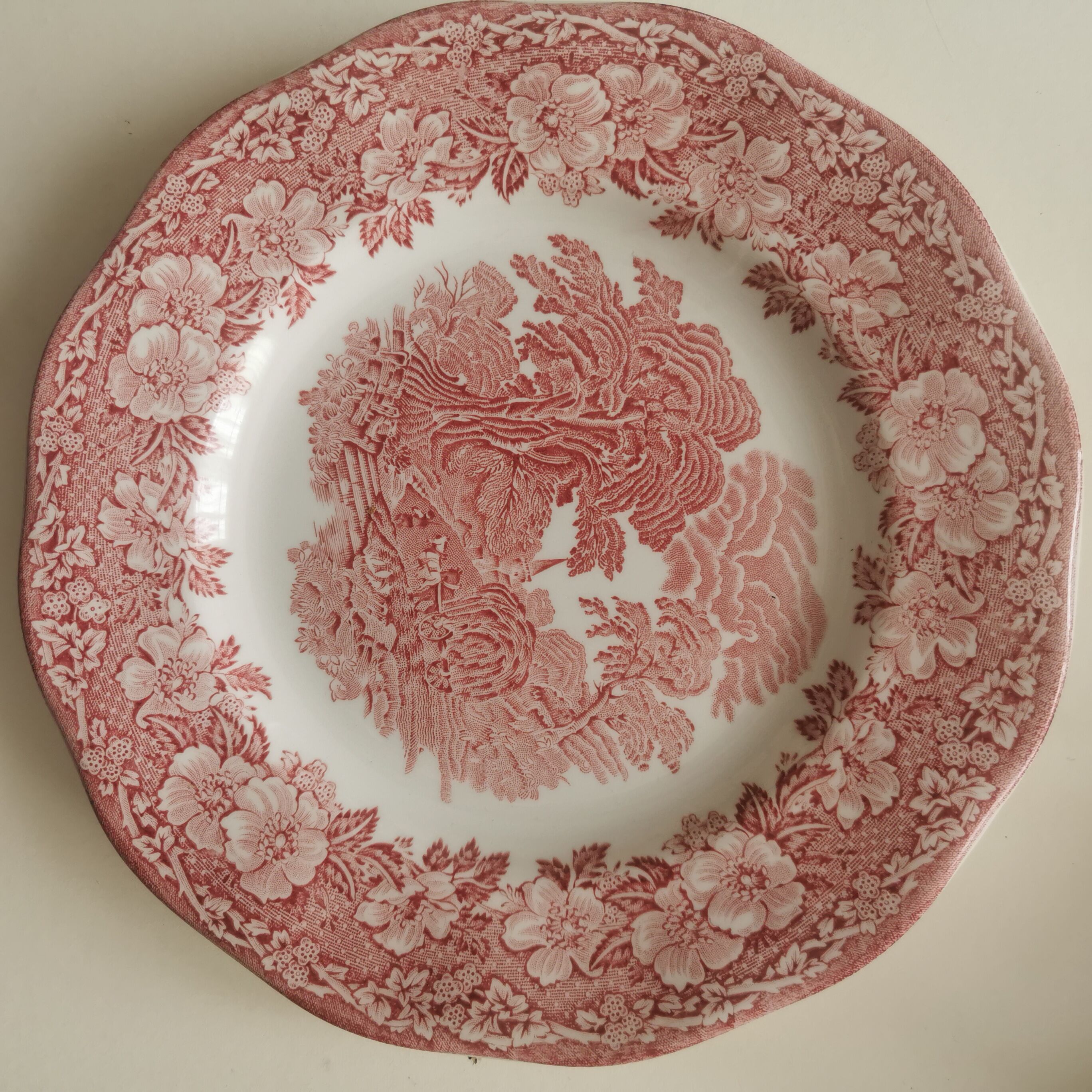 Vintage dessert plate Enoch Wedgwood (Tunstall). Pink Woodland model