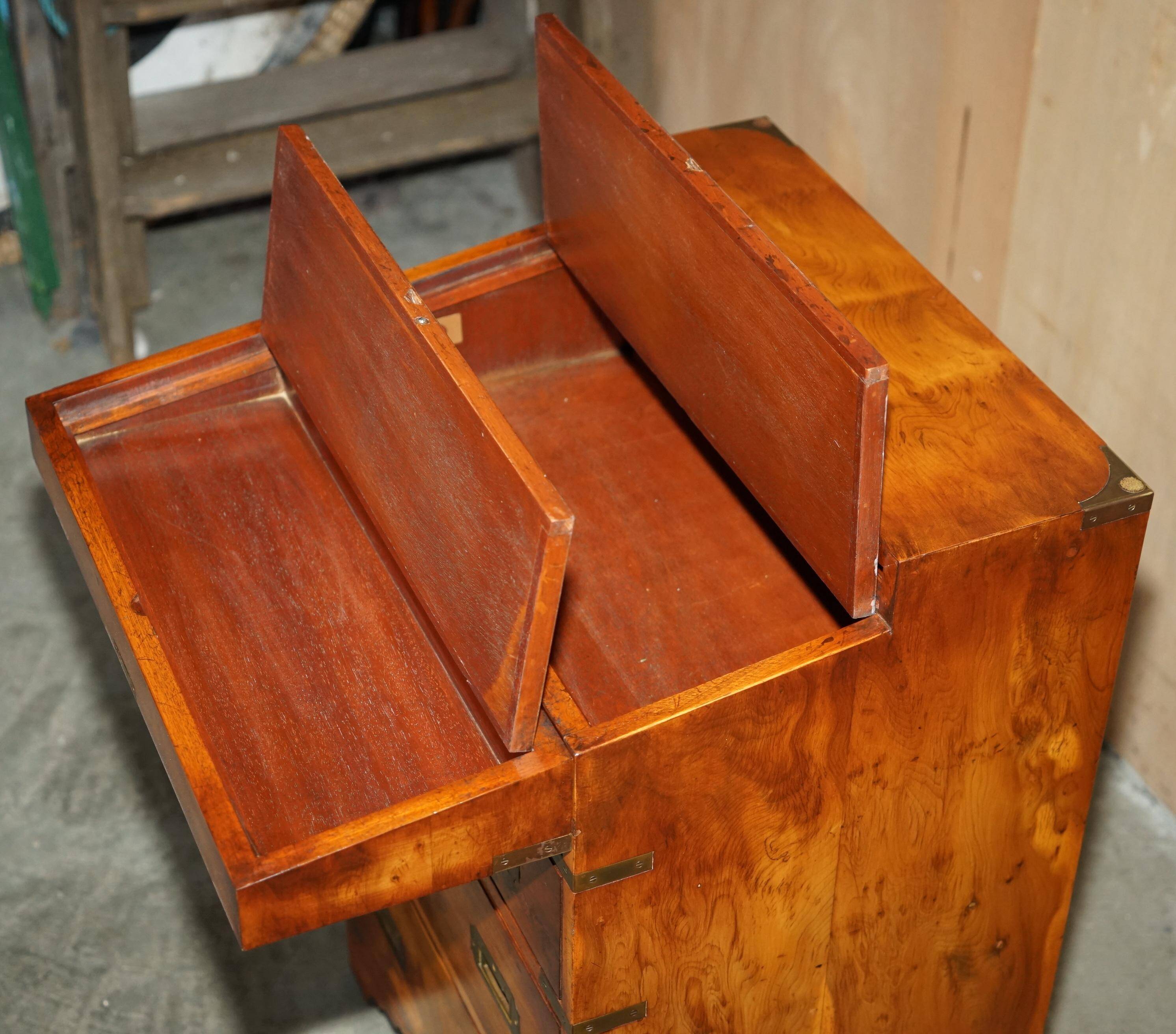 Military desk Harrods in Burr Yew wood with leather, country style.