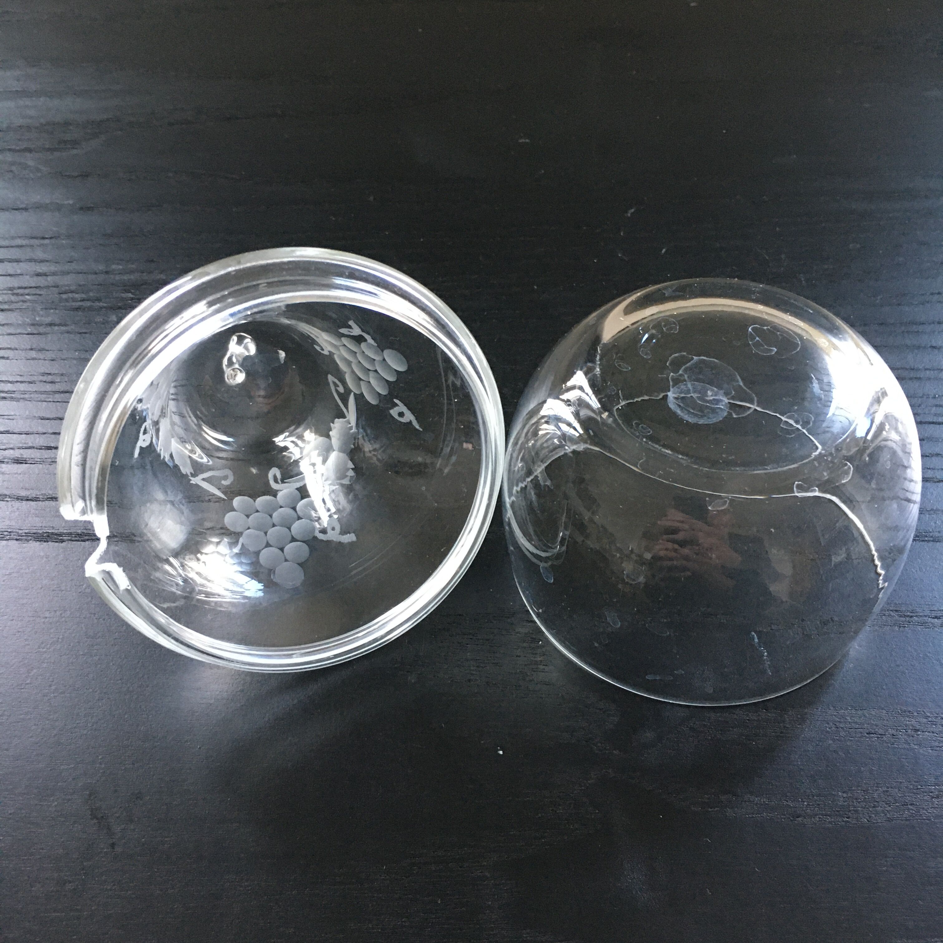 Engraved glass pear box