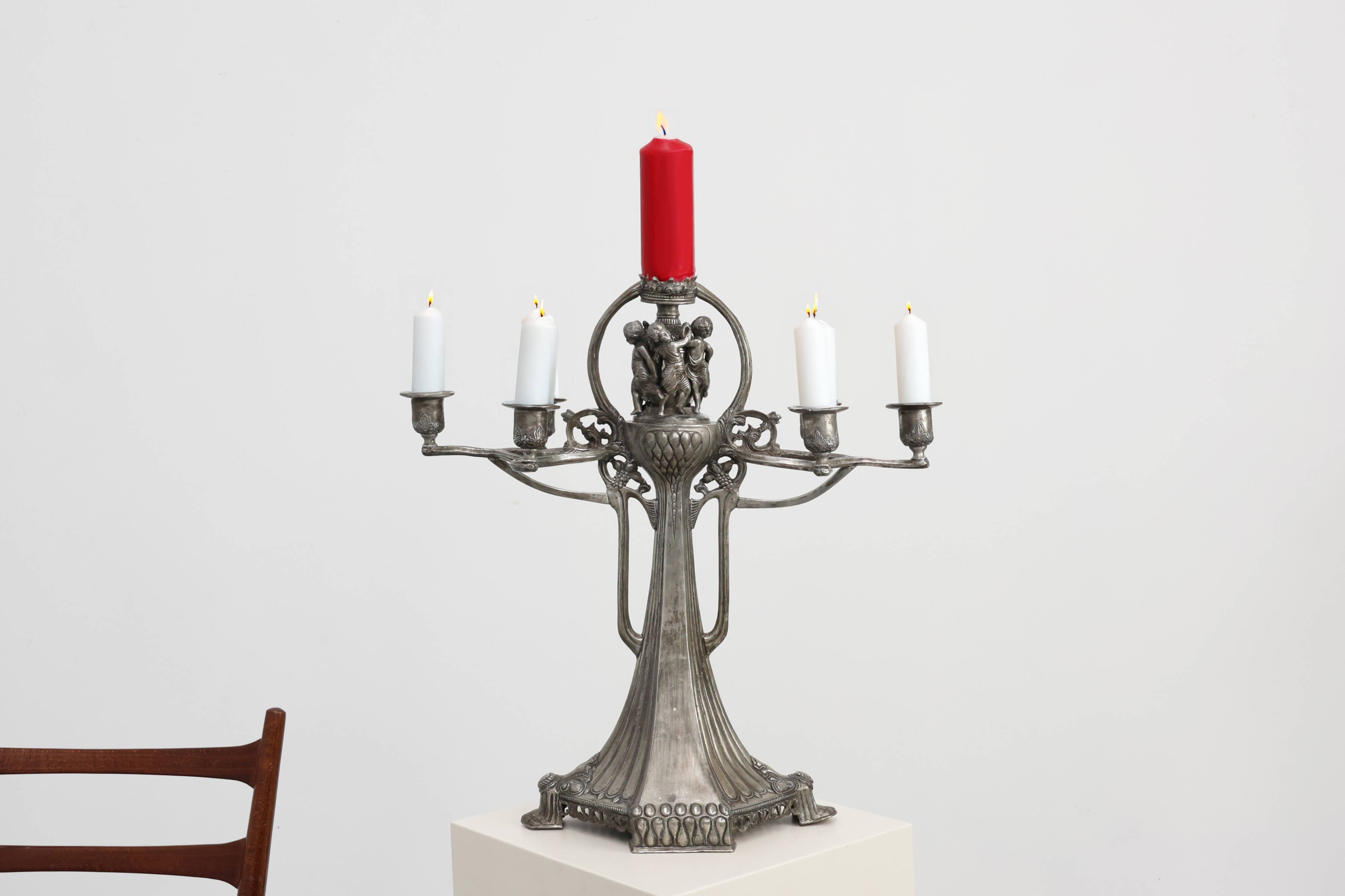 Art Nouveau tin candle holder by Achille Gamba, Italy ca. 1900