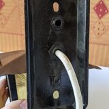 Pretty iron and glass lantern In very good condition black iron color of yellow glass relief circ