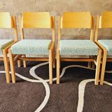 Set of 4 wooden and fabric chairs, 70s