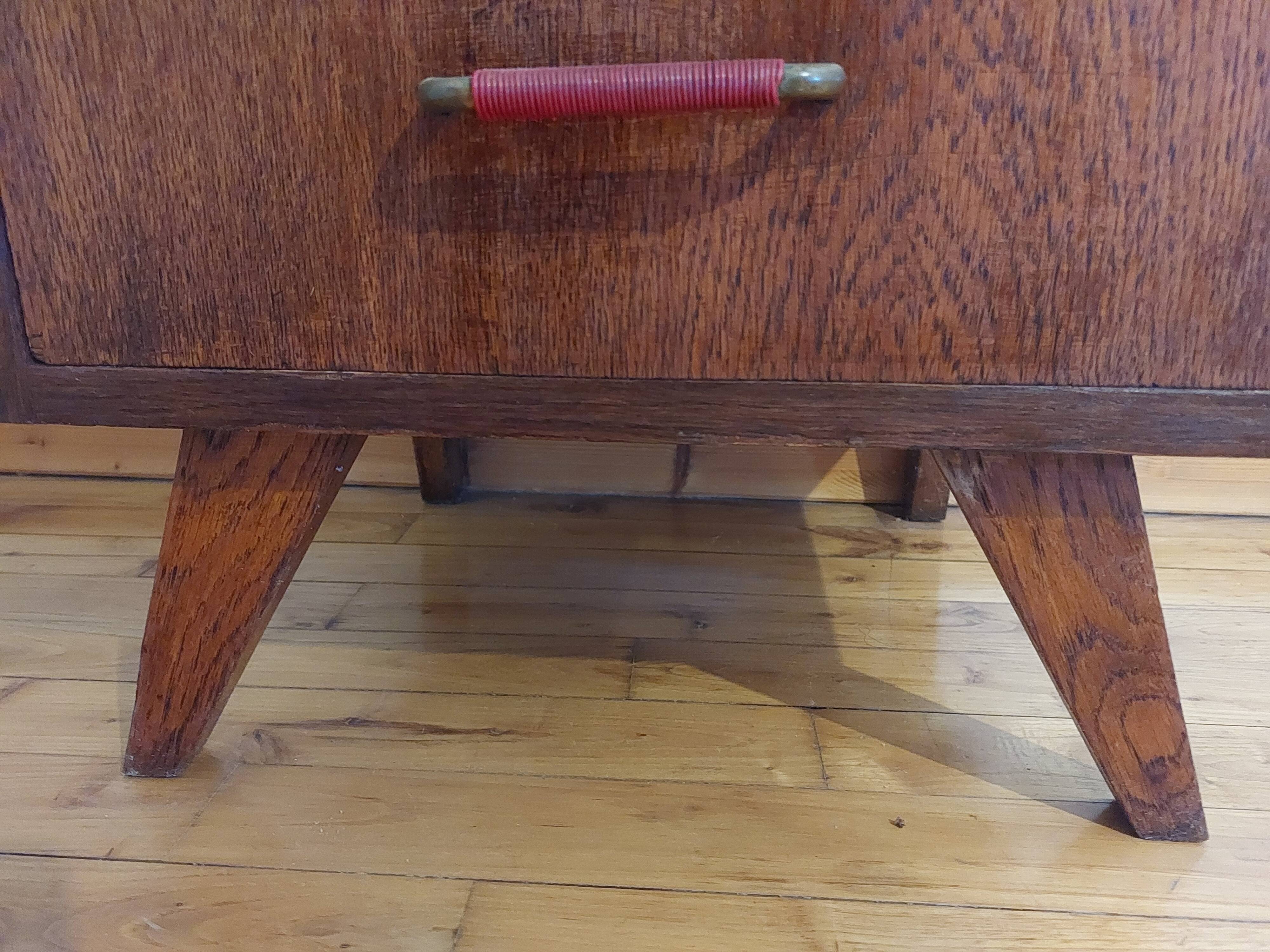 petite commode, chiffonnier, poignées scoubidou, pieds compas, vintage