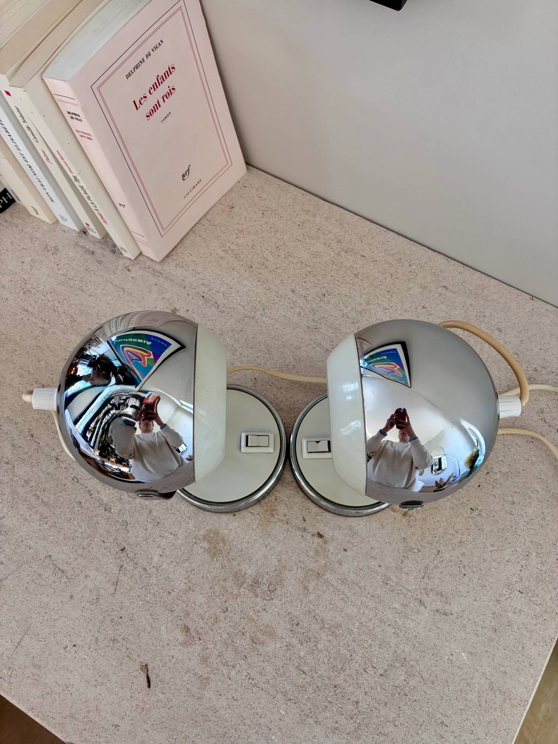 Pair of "Eye-ball" lamps in chrome metal - 1970.
