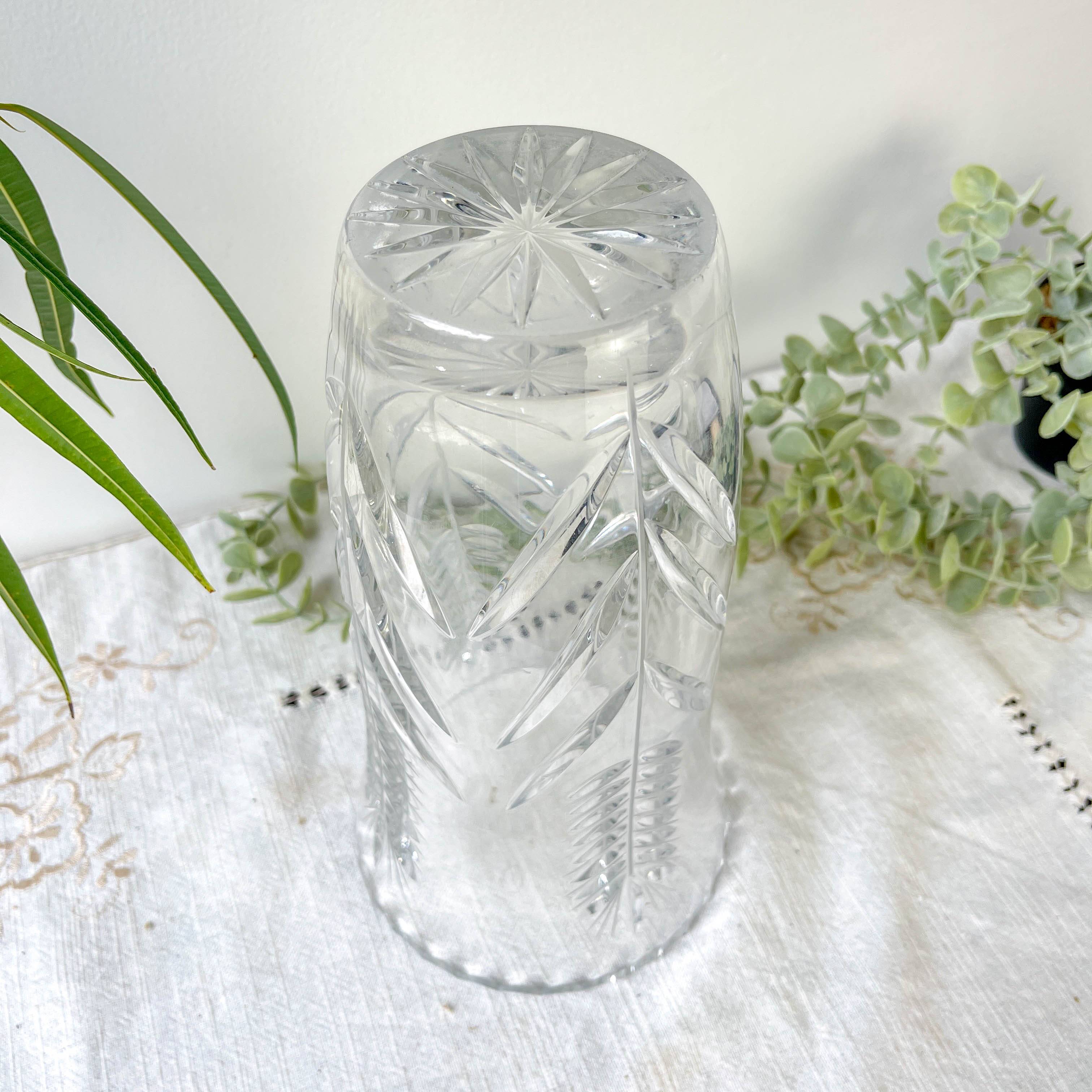 Vintage crystal vase with chiseled pattern