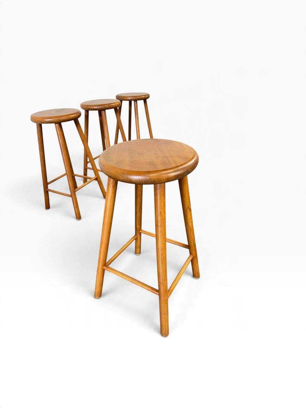 Ensemble de 4 tabourets vintage en bois / tabourets de bar