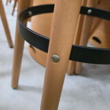 8 mid-century modern bar stools in beech and hammered iron