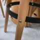 8 mid-century modern bar stools in beech and hammered iron.