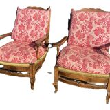paire de fauteuils rustiques bois et tissu