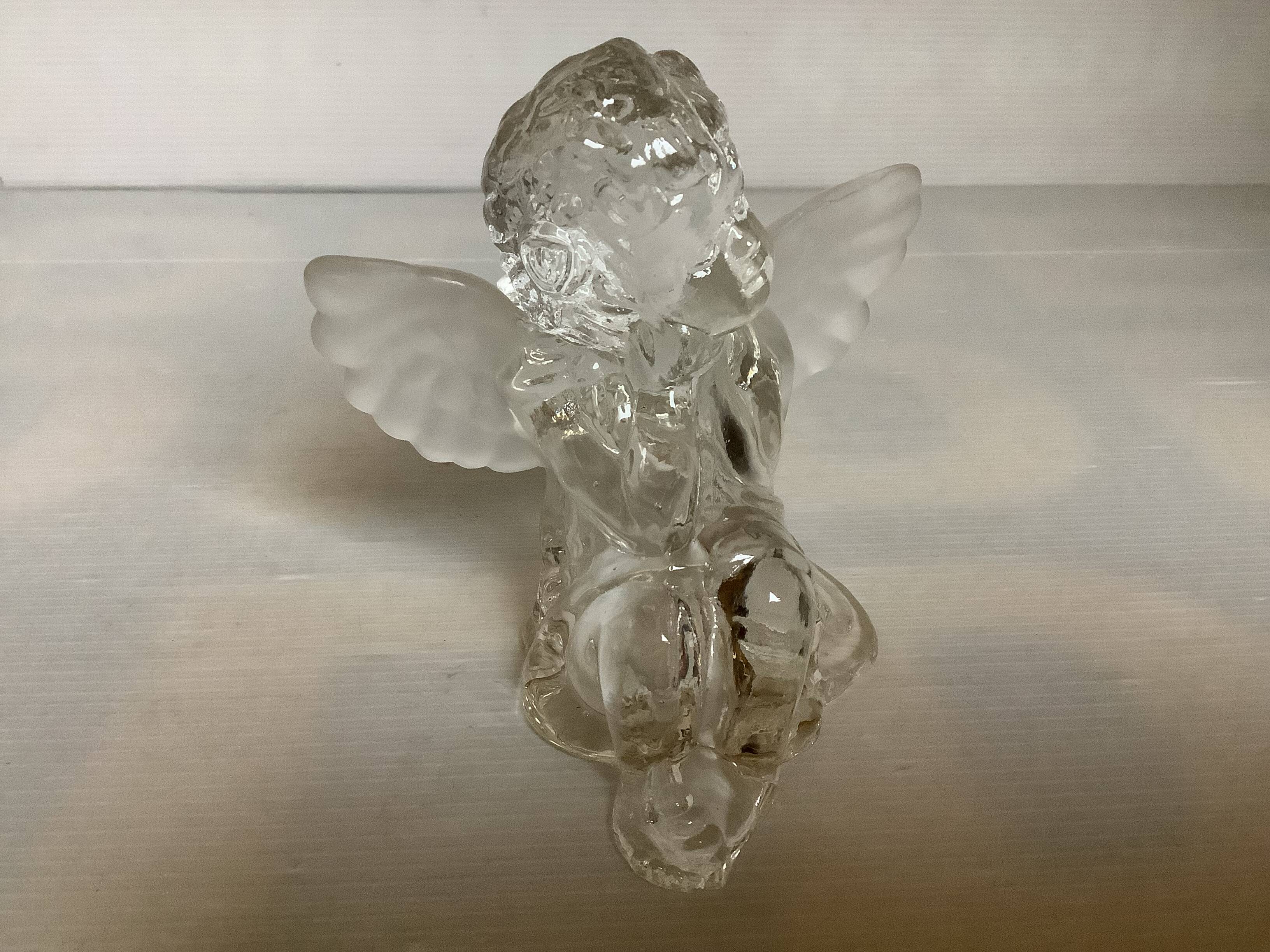 Trio of frosted molded glass angel candle holders
