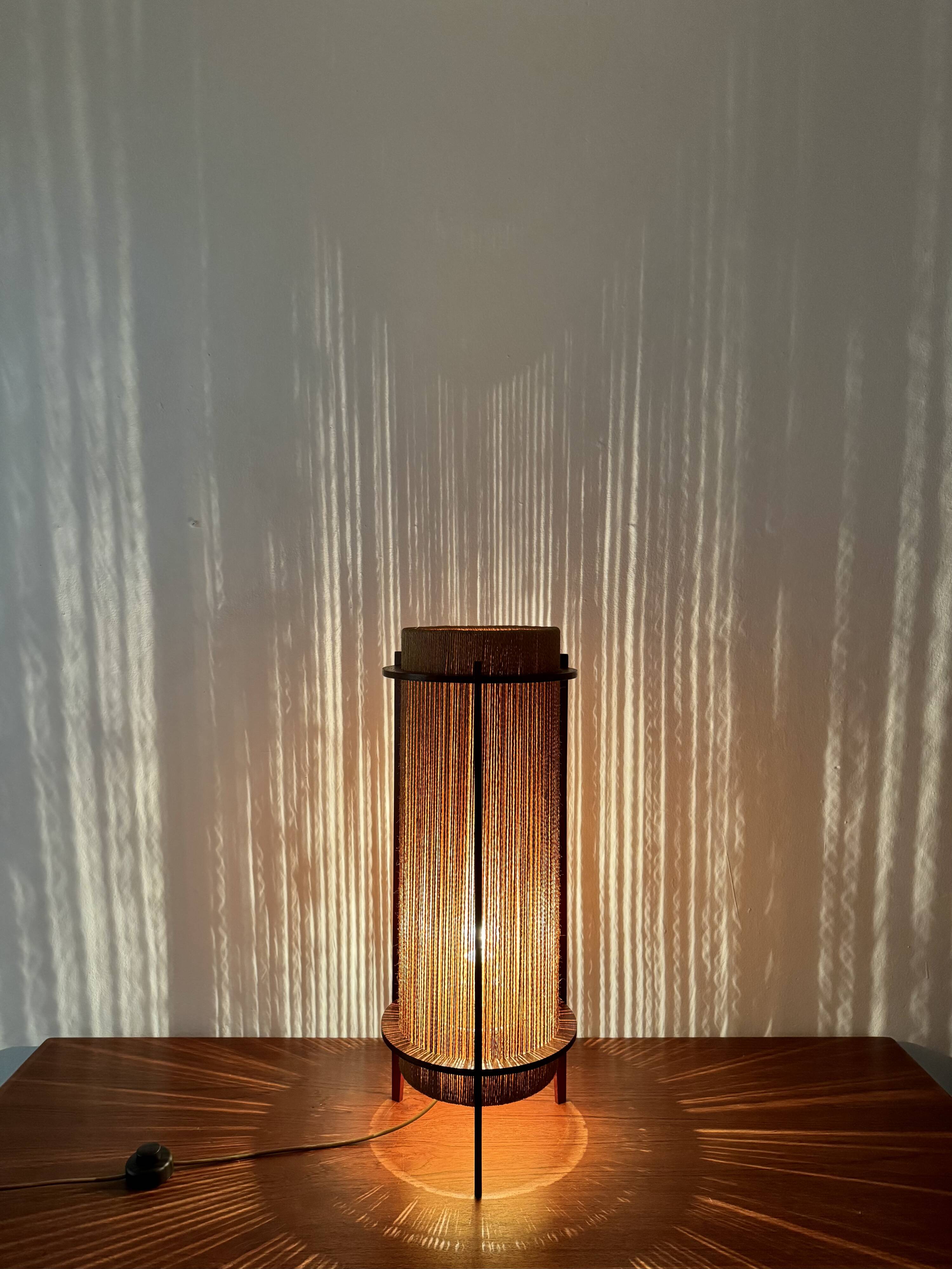 Danish Sisal and Teak Floor or Table Lamp by Ib Fabiansen for Fog and Morup