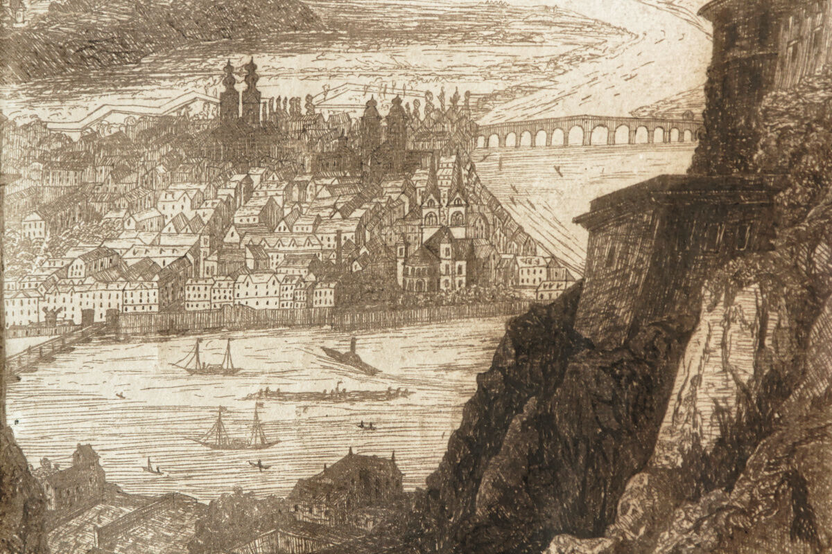 Old drawing, wash depicting Koblenz