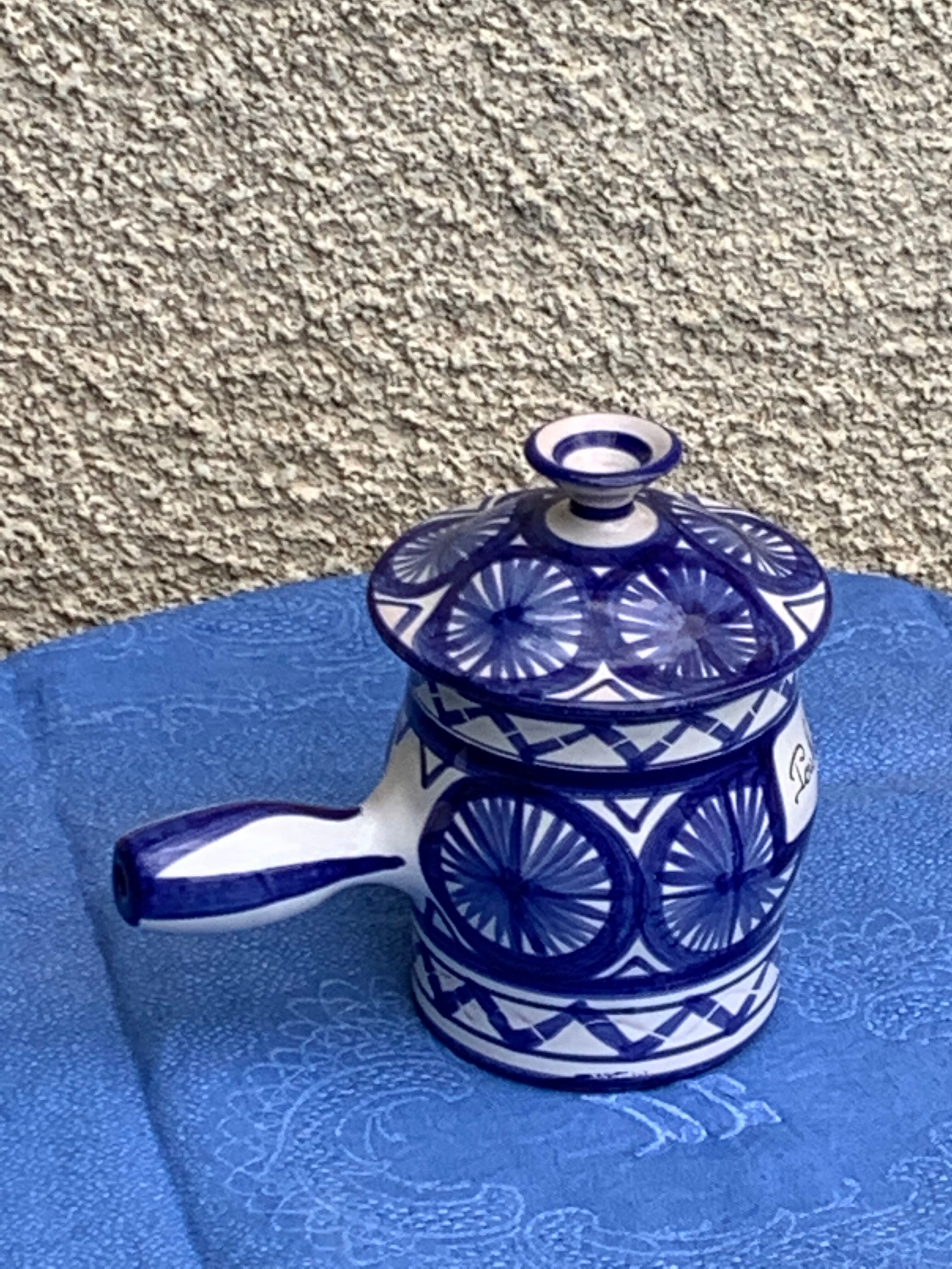 Table trash pot in blue enameled ceramic Robert Picault vintage and collector