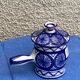 Table trash pot in blue enameled ceramic Robert Picault vintage and collector