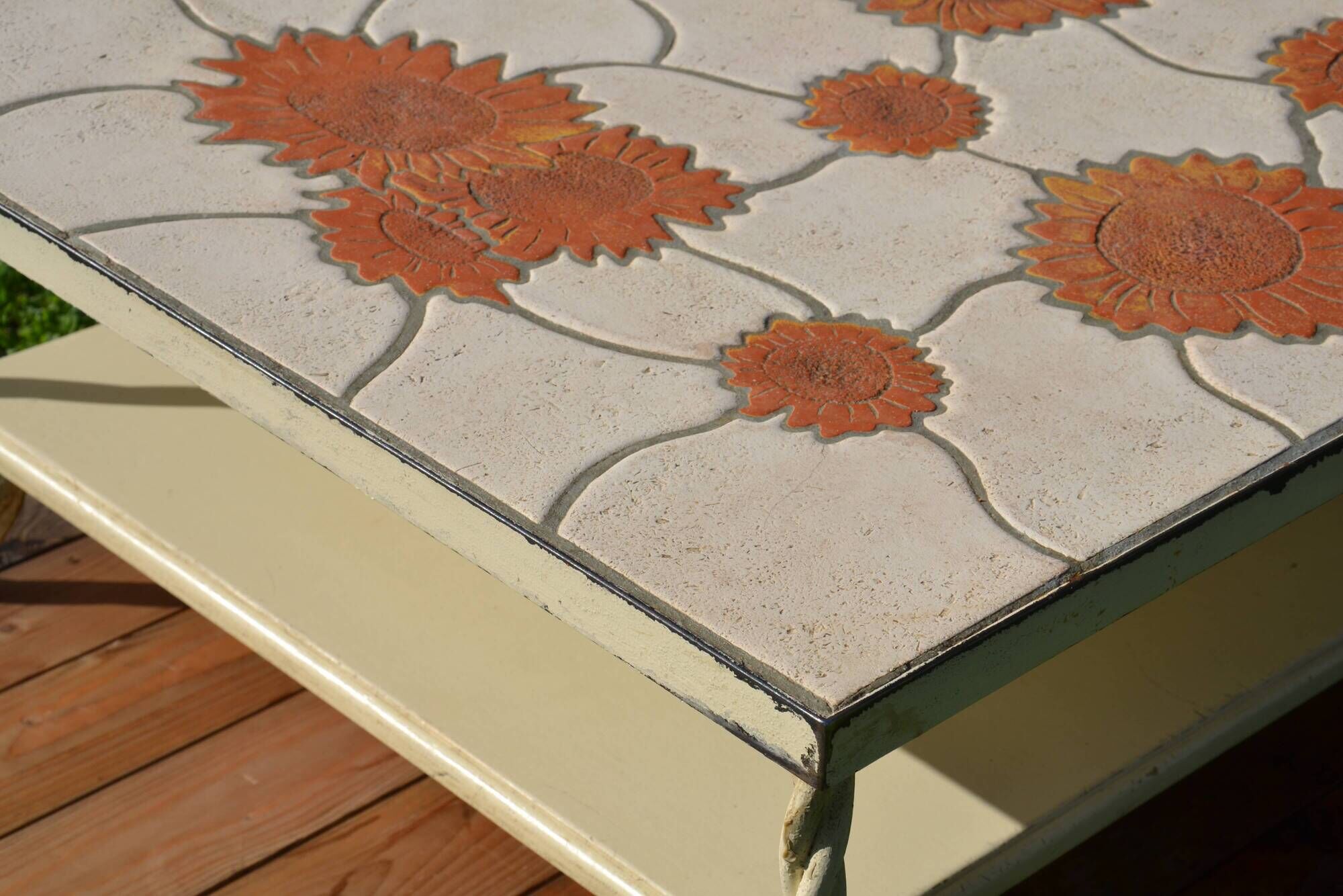 Ceramic coffee table Vallauris "Sunflower" signed Barrois