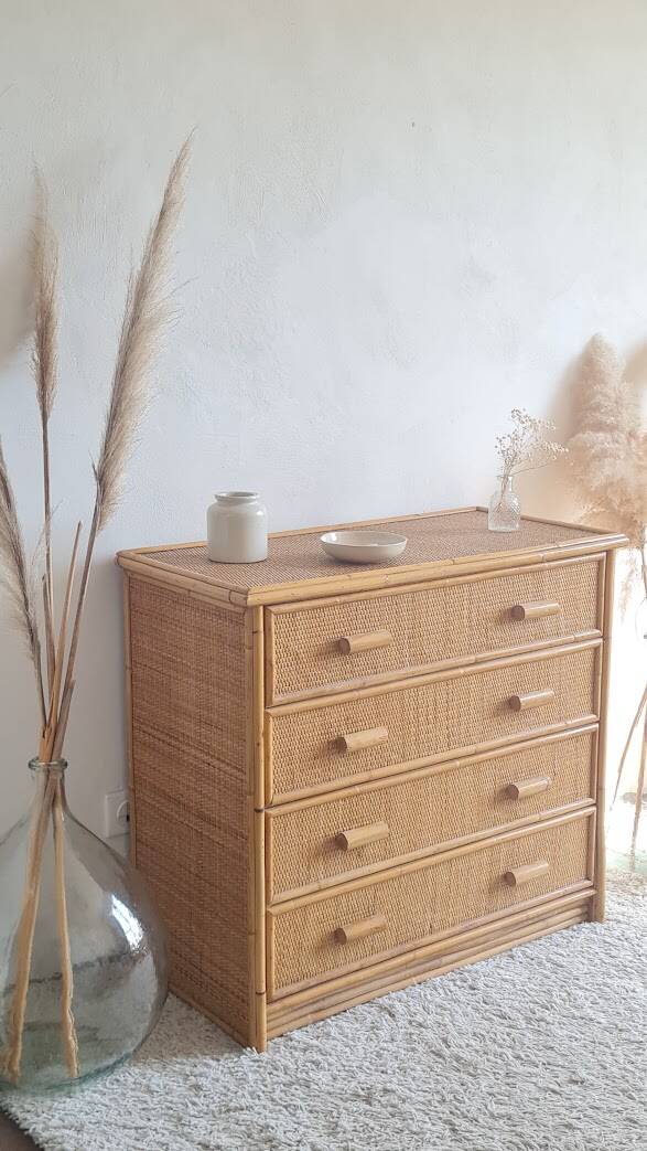 Commode en rotin années 70 vintage