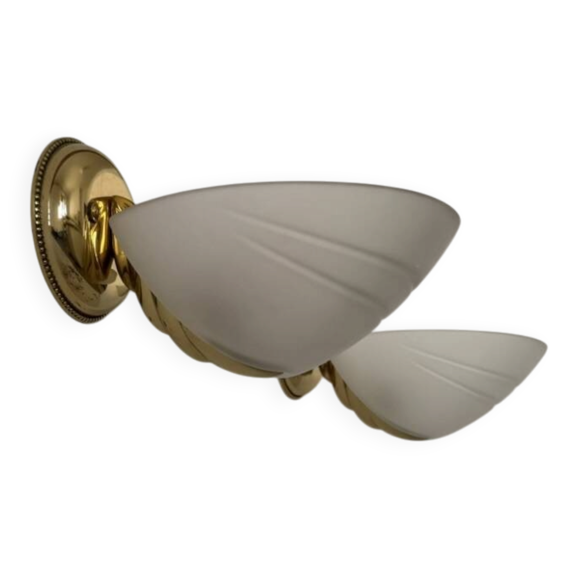 Paire d'appliques vintage laiton et verre sablé, Italie 1970.