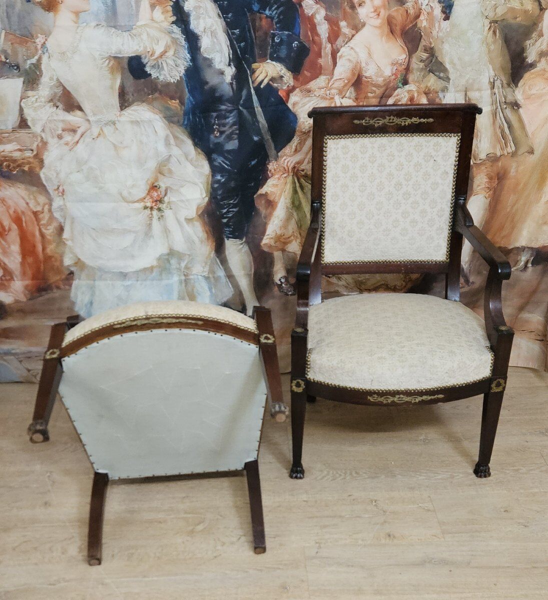 Pair of Empire period armchairs in mahogany, dating from the early 19th century.