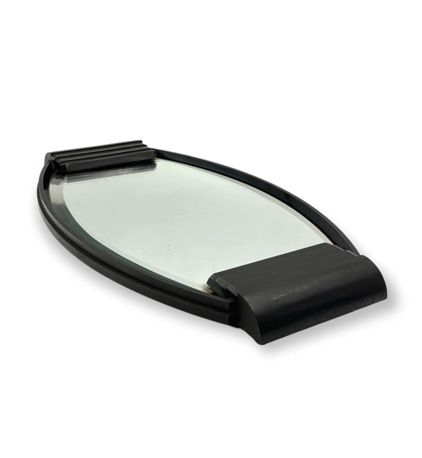 Art deco cubist bakelite mirrored tray, France 1930s