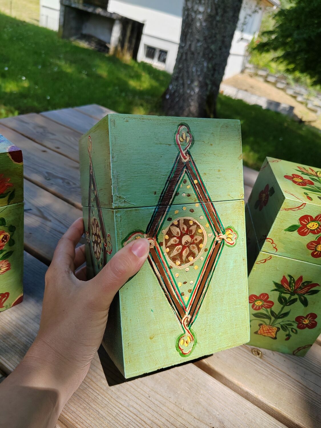 Hand-painted nesting boxes in the 90s