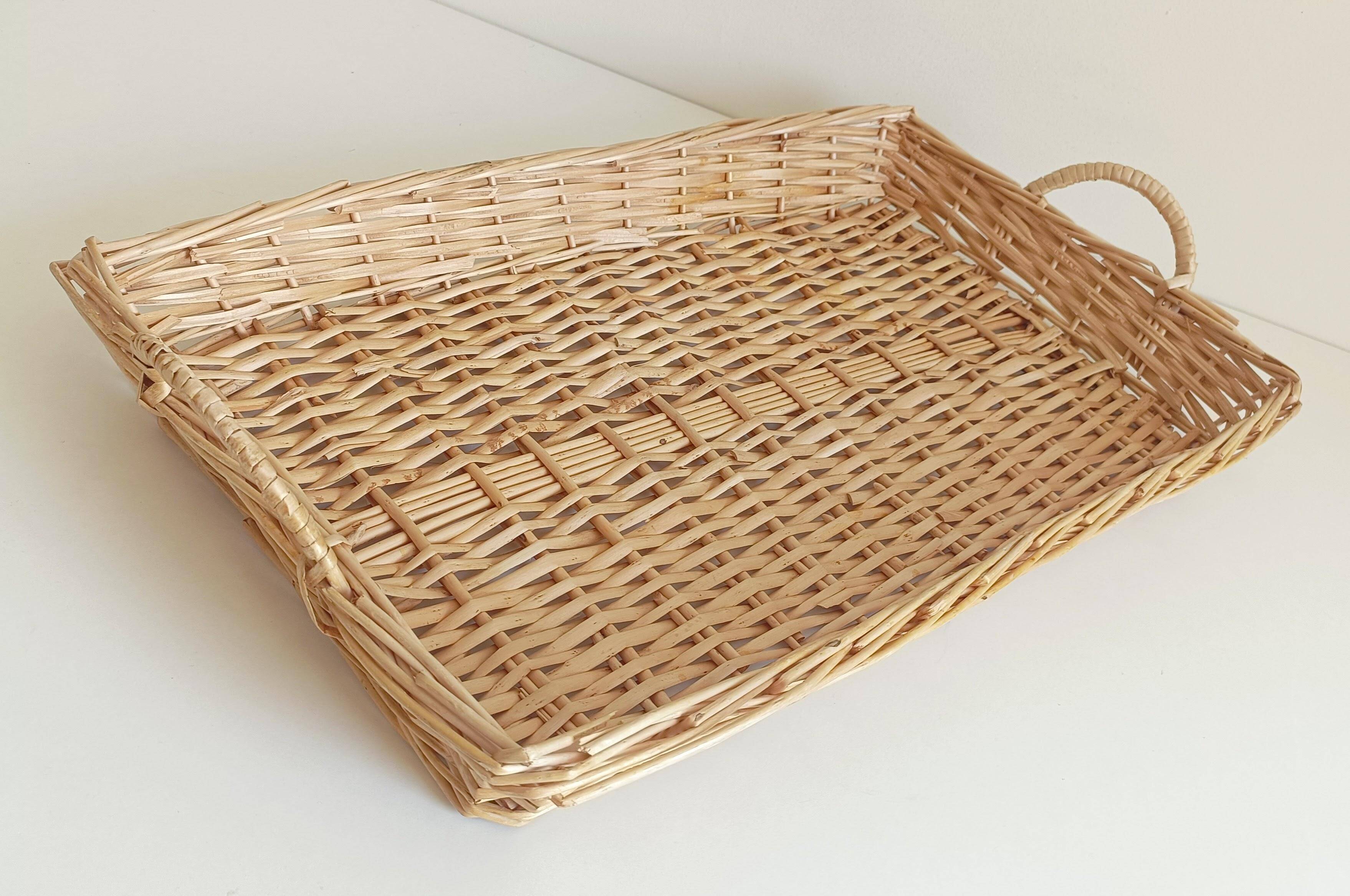 French Provence Large Wicker Basket Tray, Handwoven in France, Late 20th-C