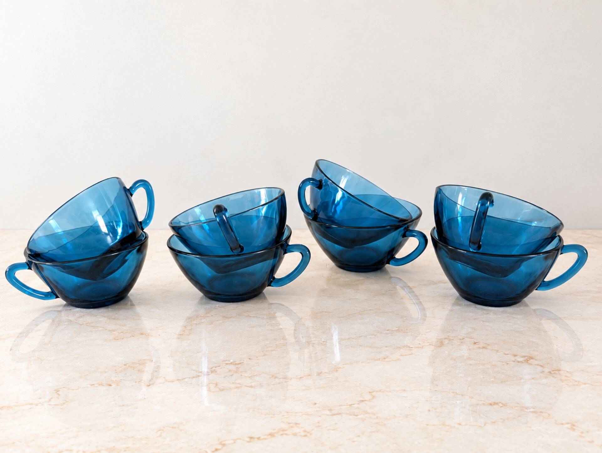 8 lagoon blue cups – 1970s, retro shine