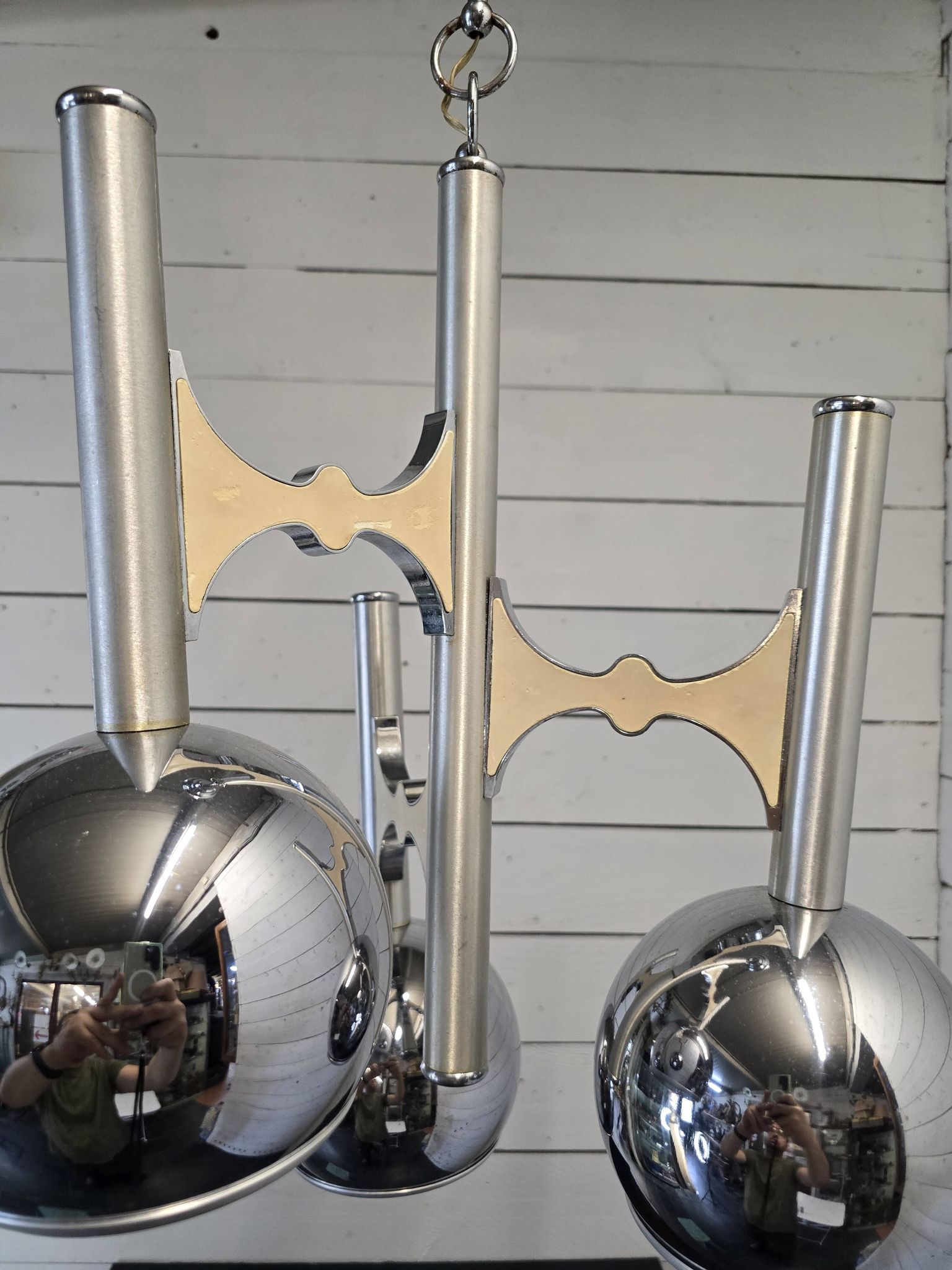 Vintage 3-light chrome metal chandelier
