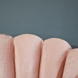 Art deco petal armchair in powder pink velvet and brass legs