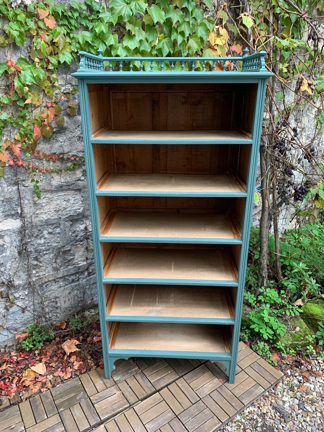 Old grey green high chest of drawers H160