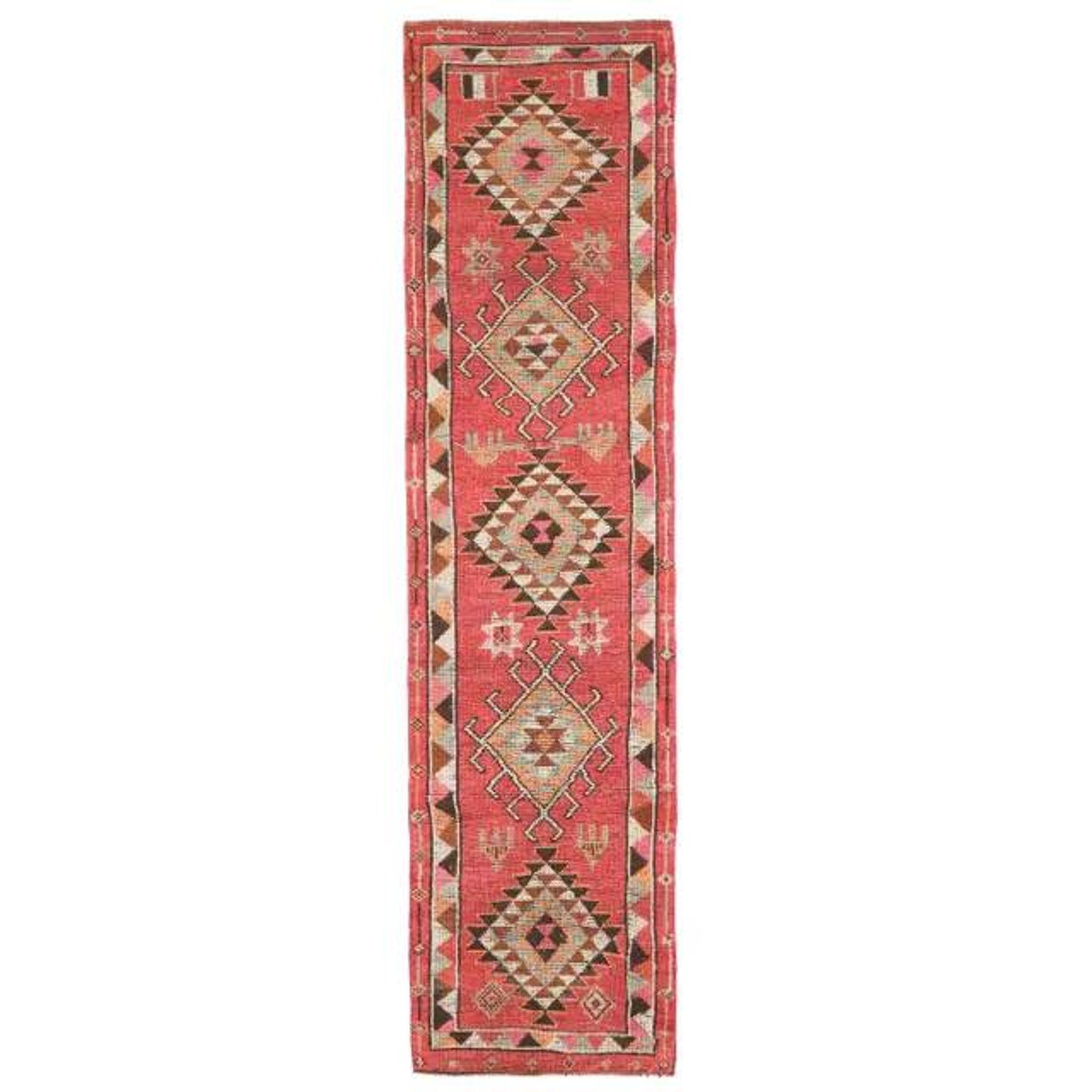 Vintage Turkish Oushak Handmade Wool Cotton Pink Runner Rug 86x362