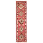 Vintage Turkish Oushak Handmade Wool Cotton Pink Runner Rug 86x362