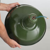 Industrial suspension in green enamelled sheet metal 40cm size L 1960