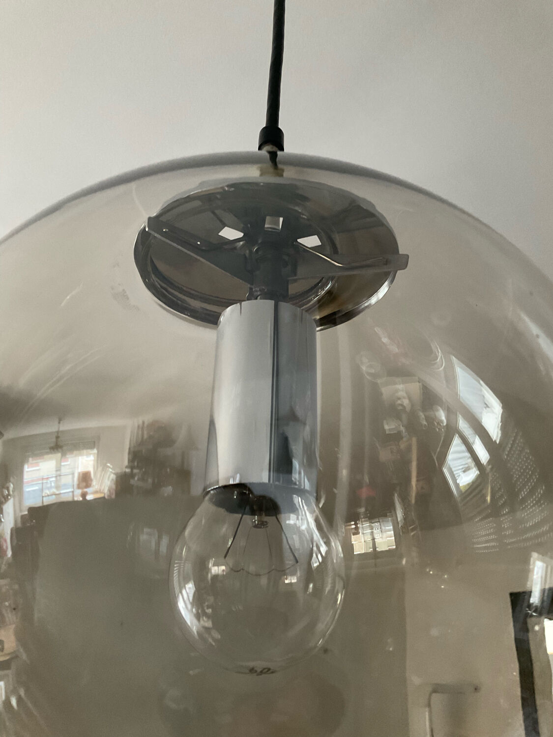 Space Age globe pendant lamp in smoked glass from the 70s