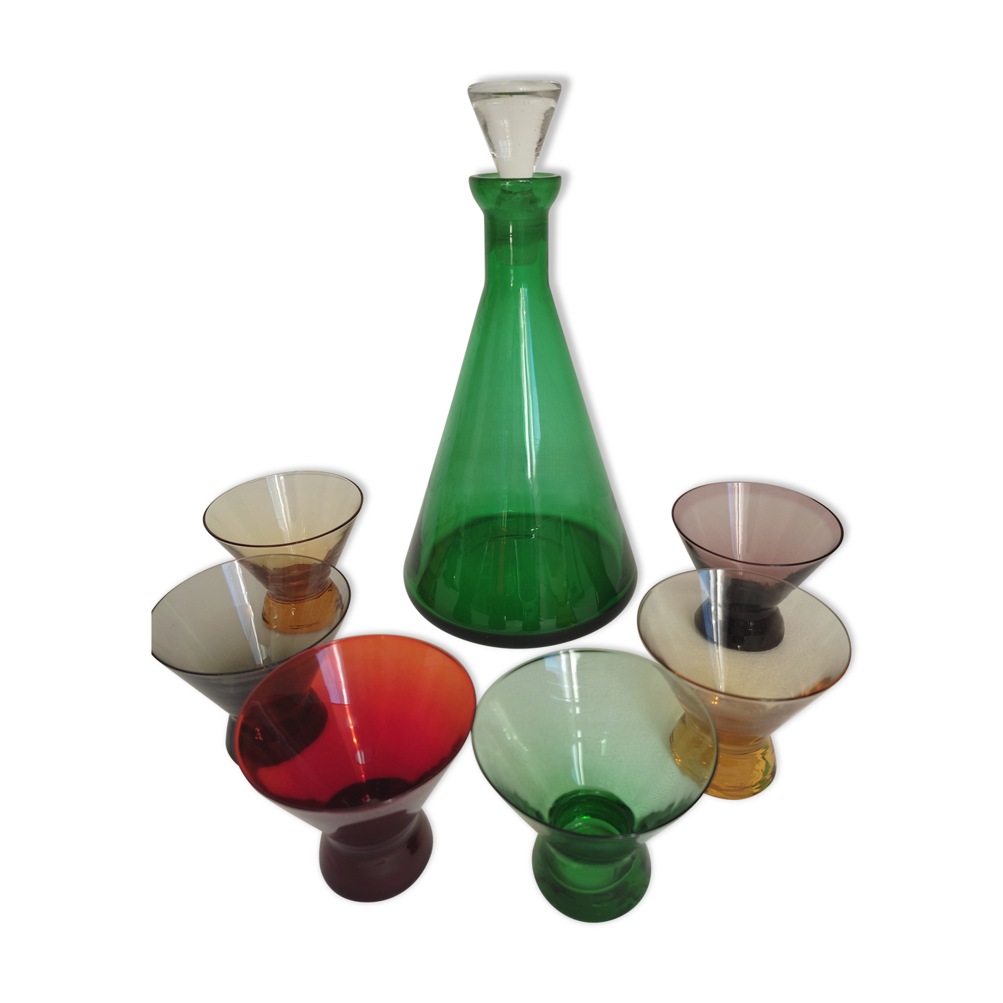 Lila foot glasses and its decanter