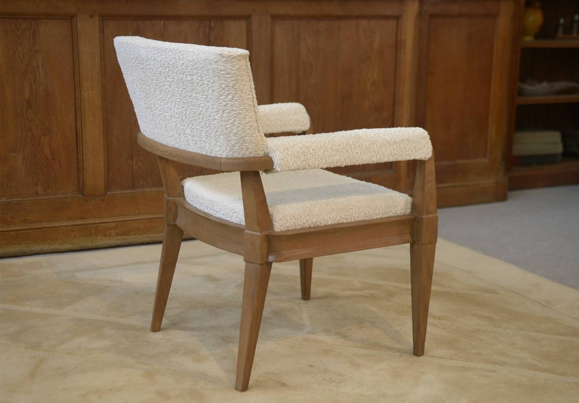 Art Deco modernist armchair in ash and cream boucle by Pierre Gouffé 1940s