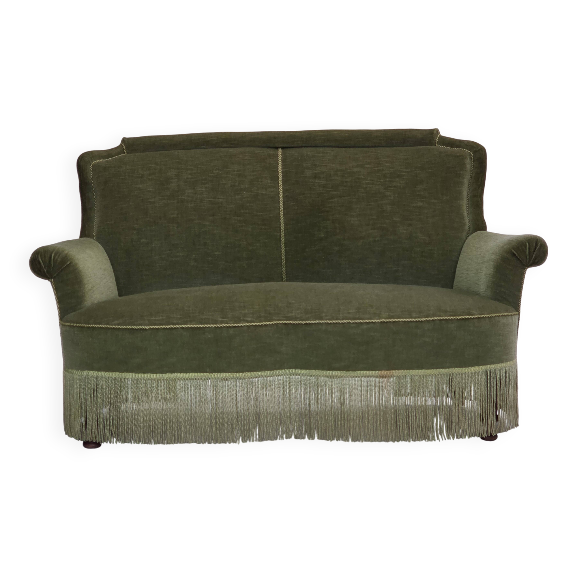 1960s, Danish 2-seater sofa, green furniture velour, beech wood.