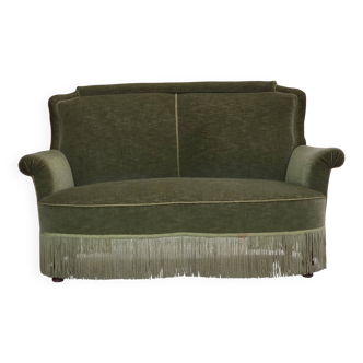 1960s, Danish 2-seater sofa, green furniture velour, beech wood.