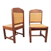 Dutch Art Deco Haagse School Oak and Rattan Webbing Chairs, 1930s, Set of 2