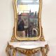 Importante console galbée + miroir style Louis XV en bois doré et laqué