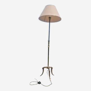 3 leg copper floor lamp and antique lampshade