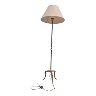 3 leg copper floor lamp and antique lampshade