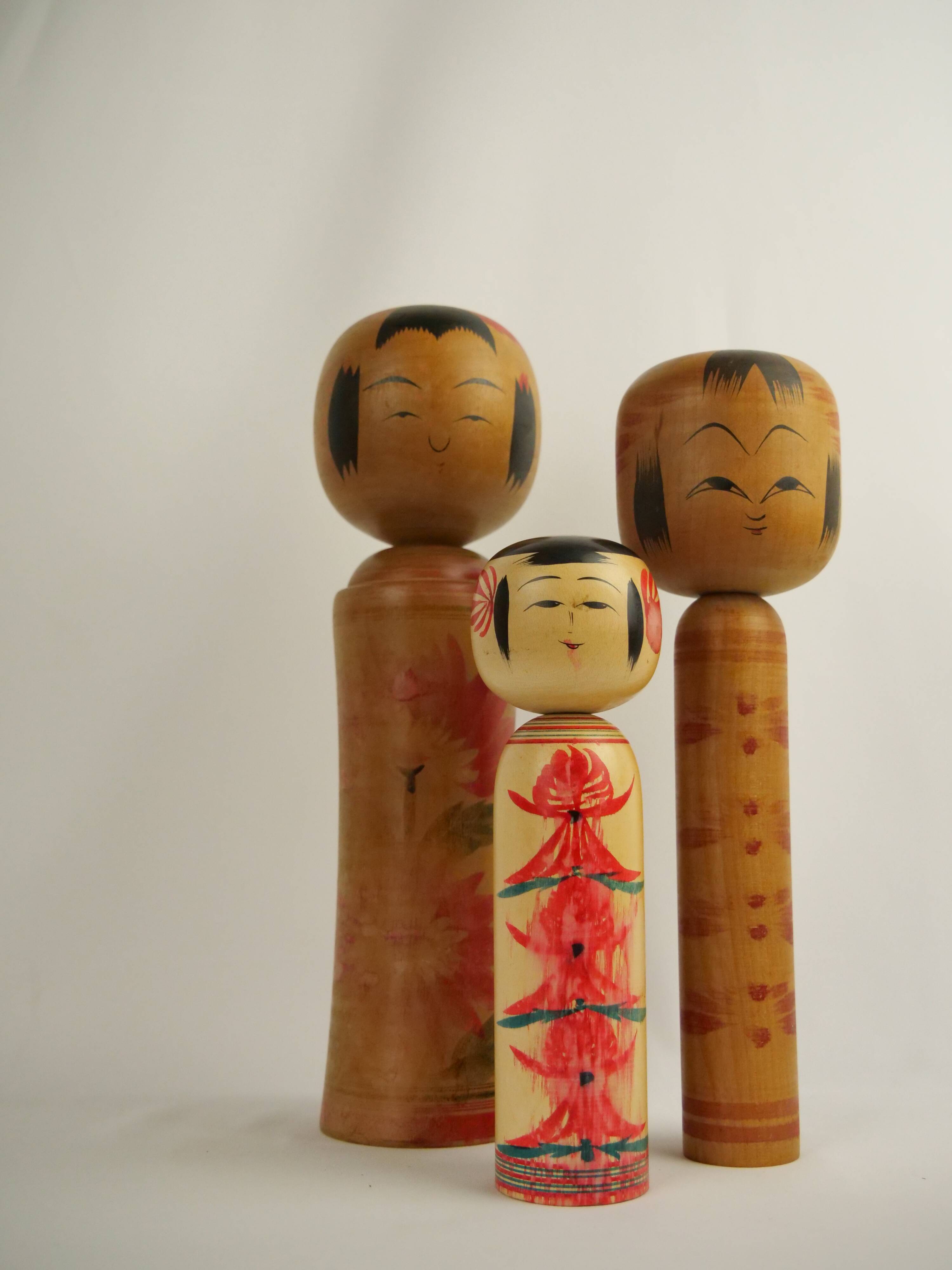 Set of 3 kokeshi dolls (medium size)